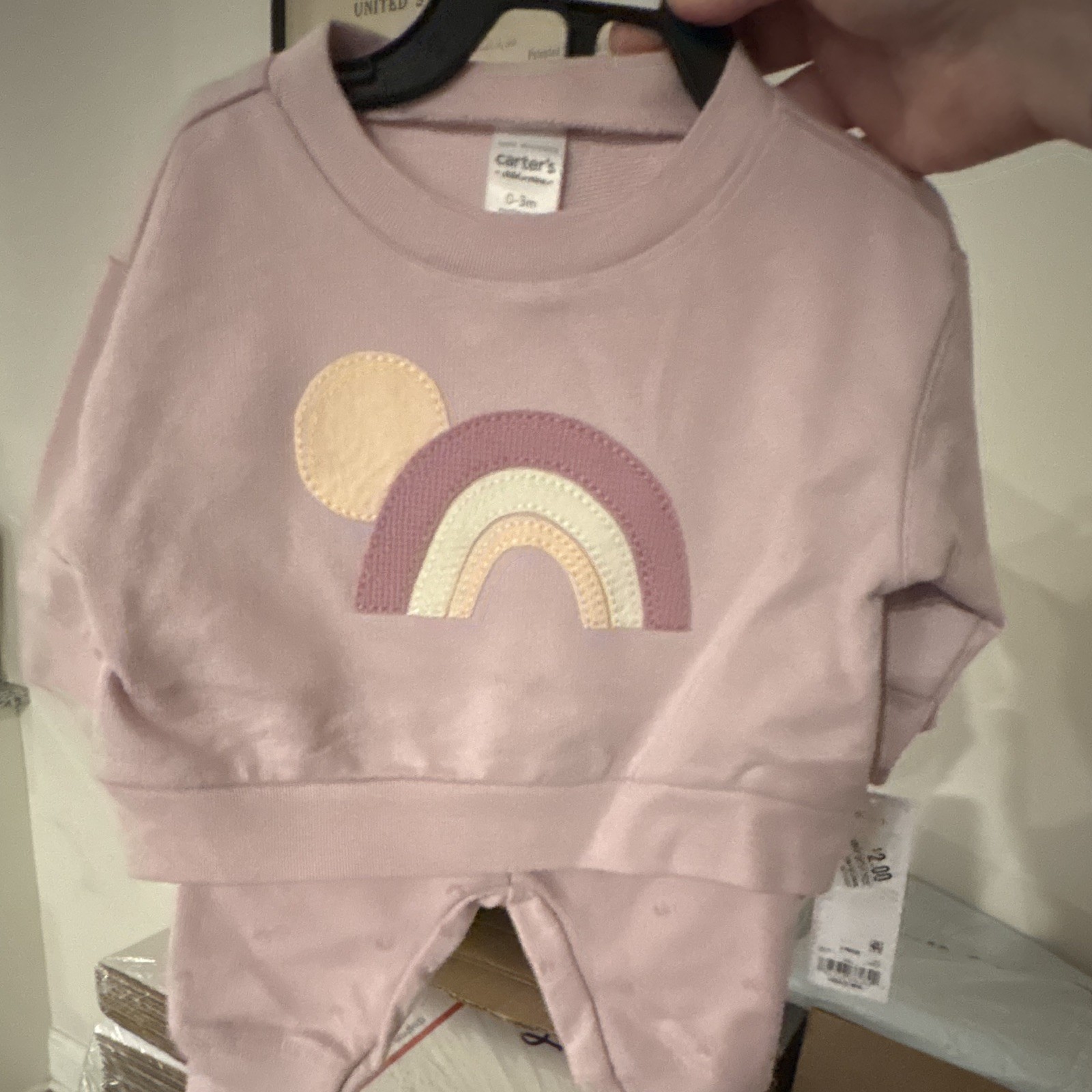 Carter’s Baby Girls Pink Rainbow 2-Piece Sweatshirt & Pants Set 0-3 Months