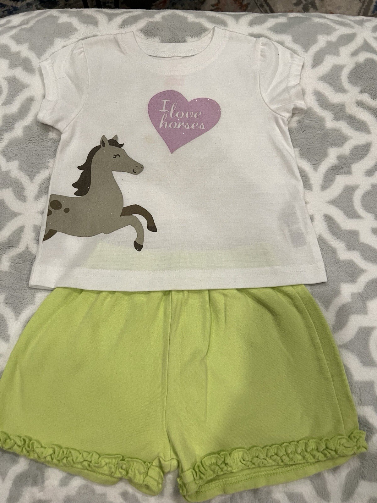 Carters Infant Girls 12m HorseGraphic Applique T-Shirt & Circo Green Shorts 12m
