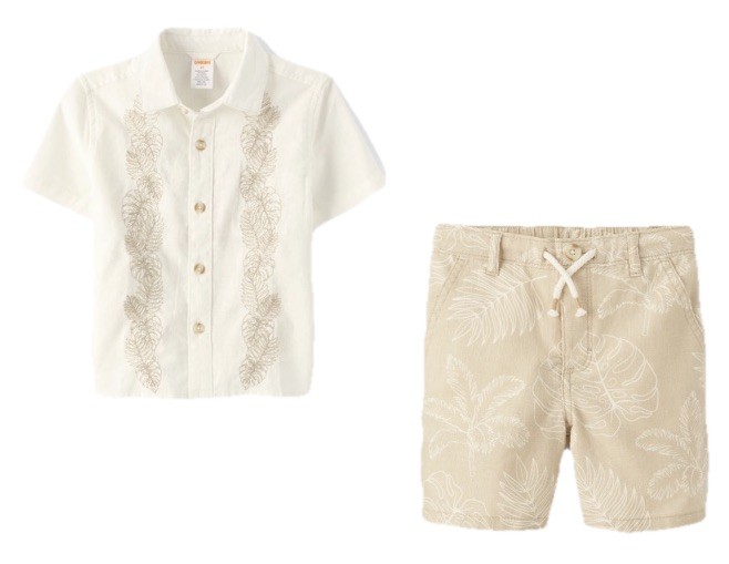 Gymboree Boys Size 12-18 M Khaki Linen Blend Shorts Shirt Tropical Vacation New