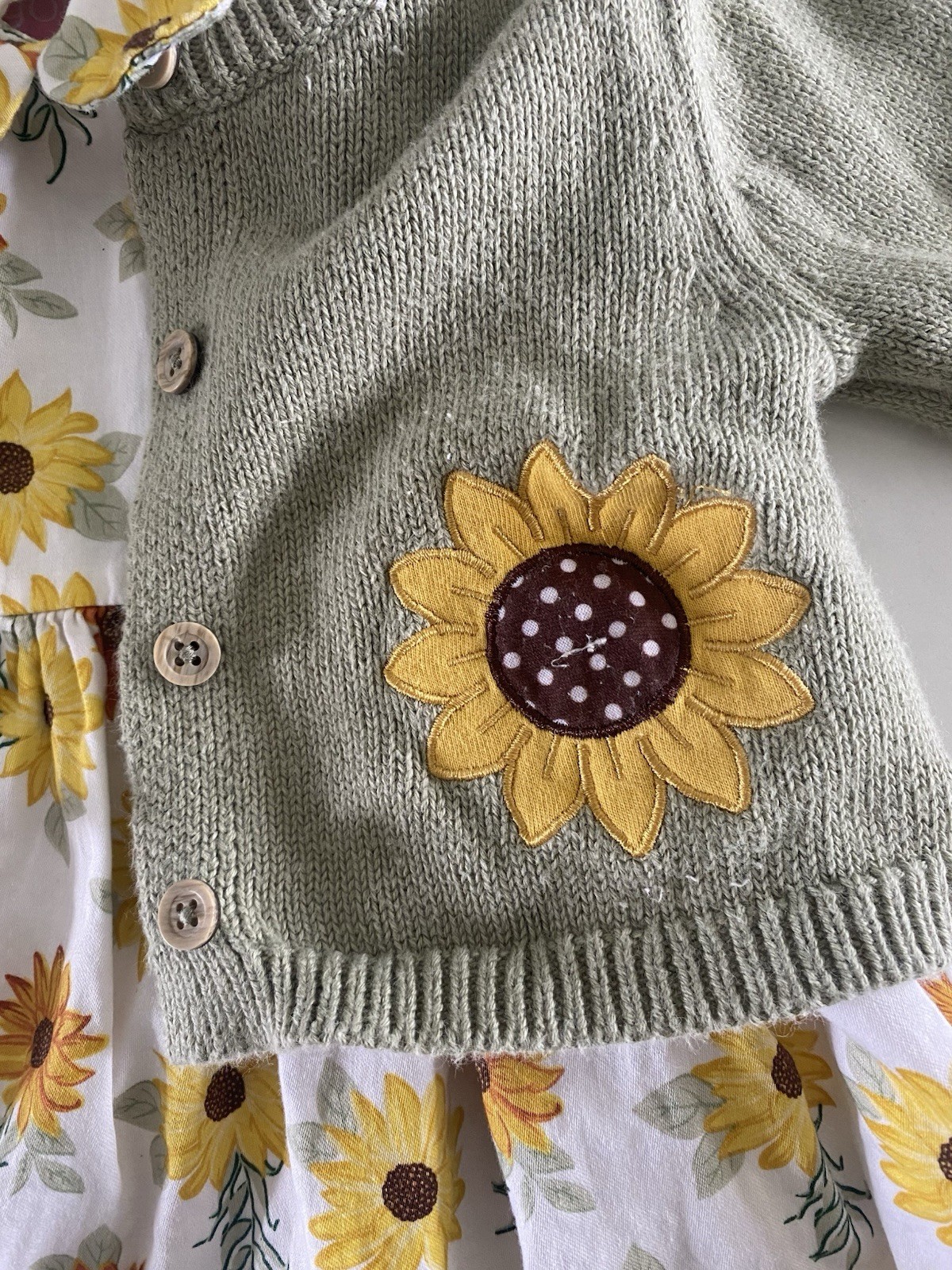 Lot of 2 pcs : Ivory Girls Baby Gap Dress 3-6M, Sunflower Dress/Cardigan 12M
