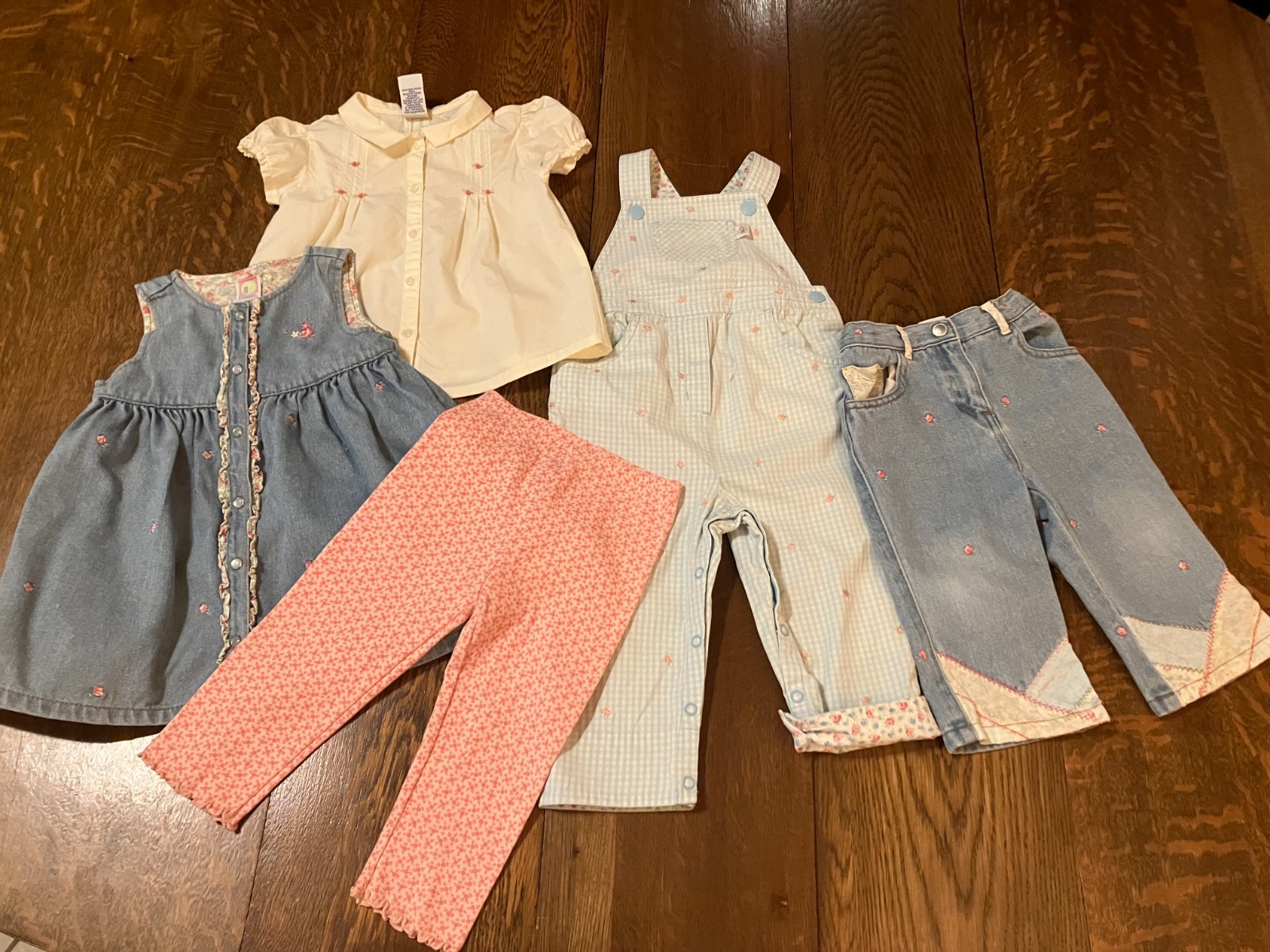 Vtg Gymboree 02 Western Prairie overalls jumper dress jeans leggings shirt 12-18