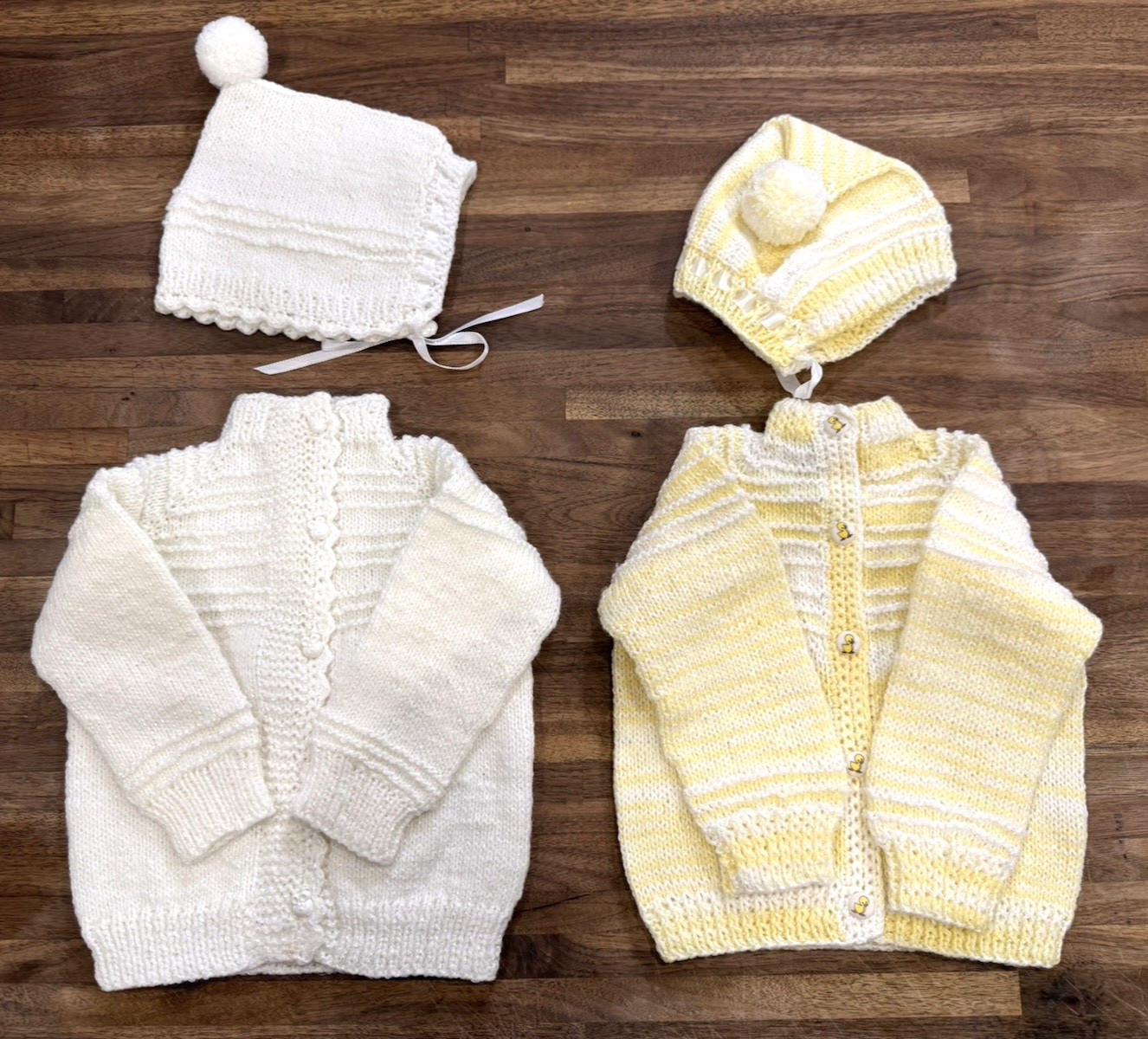 Vintage Fine Knit Baby Outfits 2 Sets Sweaters With Bunny & Ducky buttons NEW