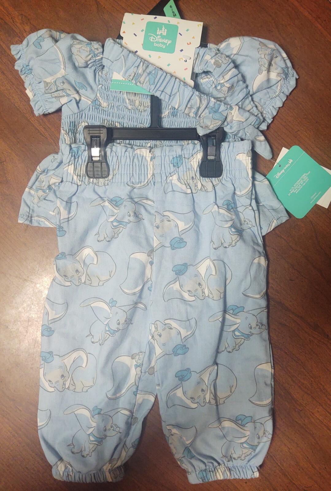 Disney Infant 6-9 Mon. Girls 3pc Blue Dumbo Elephant Outfit Pants Shirt Headband