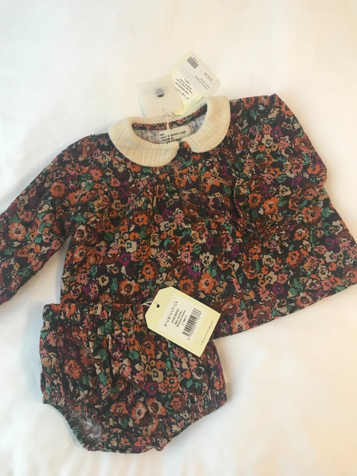 Piupiuchik baby girls floral shirt and bloomer Set size 12M NWT fun colors