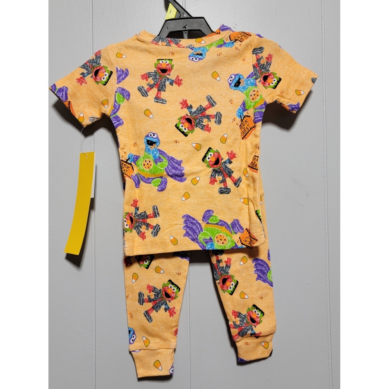 Sesame Street Orange Halloween Character Pajama Set with Purple & Green Accents
