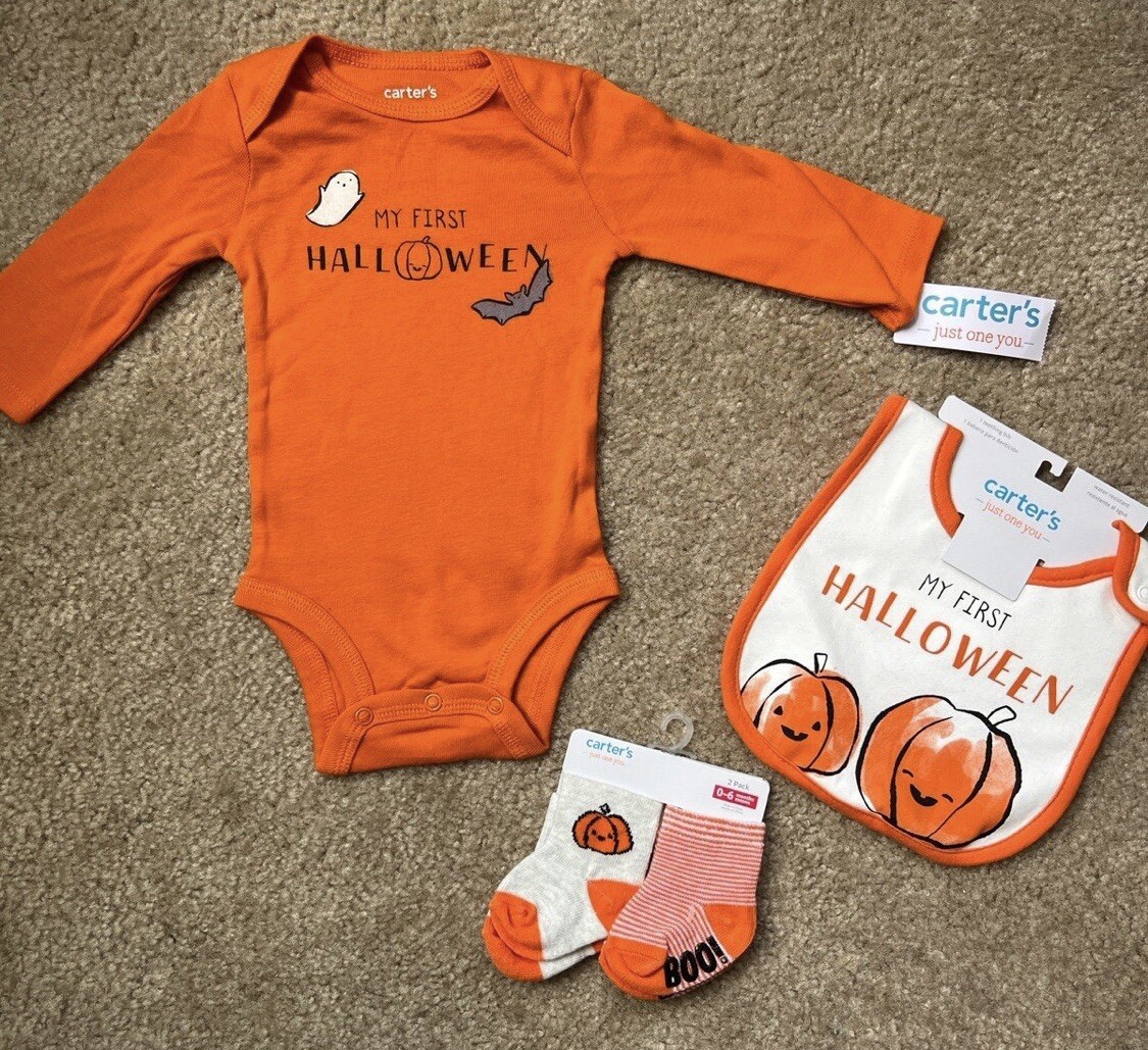 Carter’s JOY First Halloween 3 Month Bodysuit, Bib & Socks Set Nwt