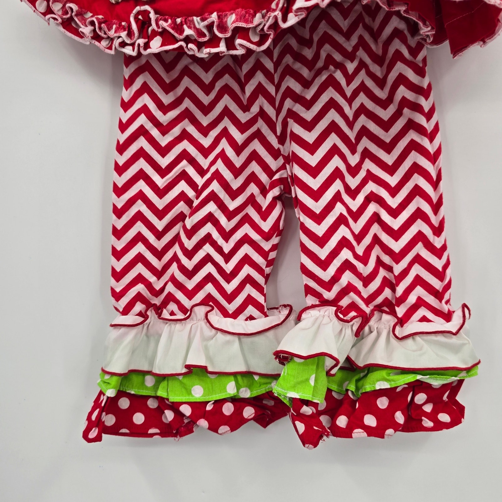 Smocked A Lot Vintage Baby Girl Santa Smocked Neck Ruffle Chevron Outfit 18M