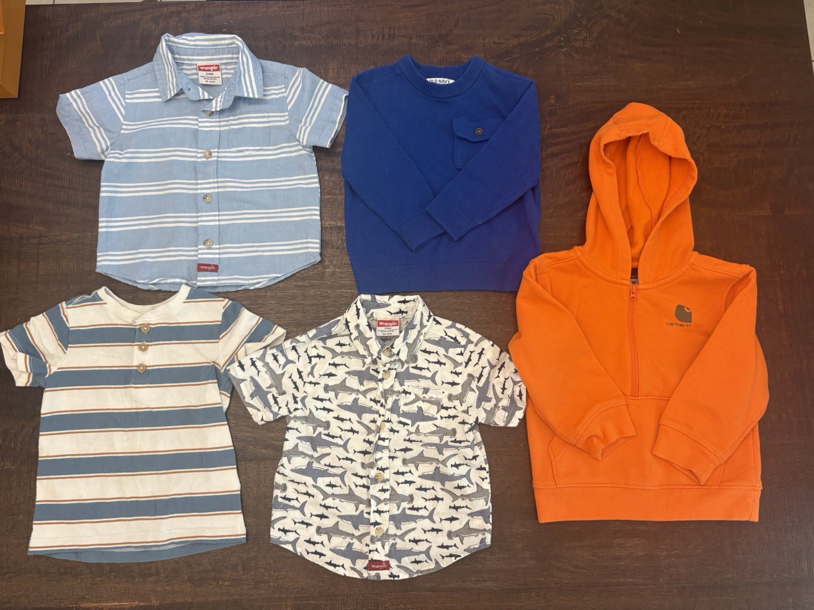 Boys 24 Month Clothing Lot 5 Pieces Carhartt Wrangler Shirts Hoodie Bundle