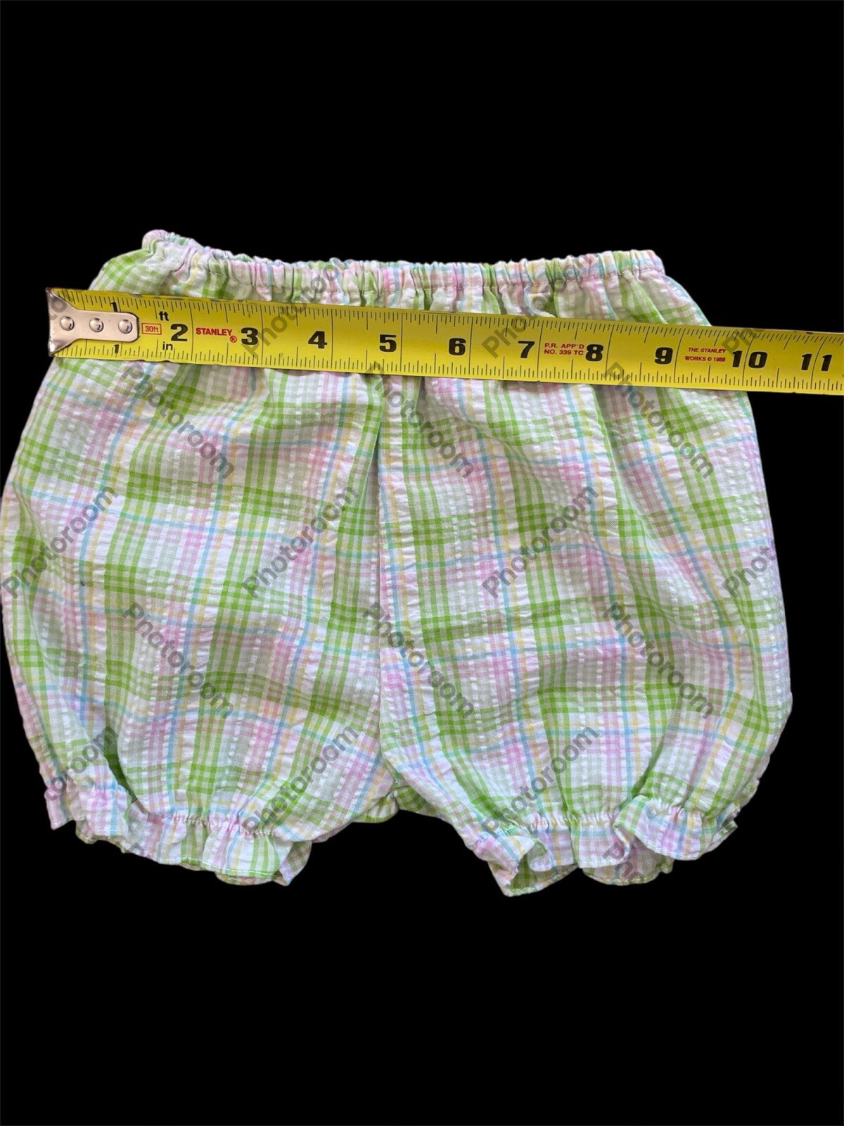 Zu EUC Pink/Green Plaid Seersucker Applique Tractor Ruffled Top & Bloomer-6Mos