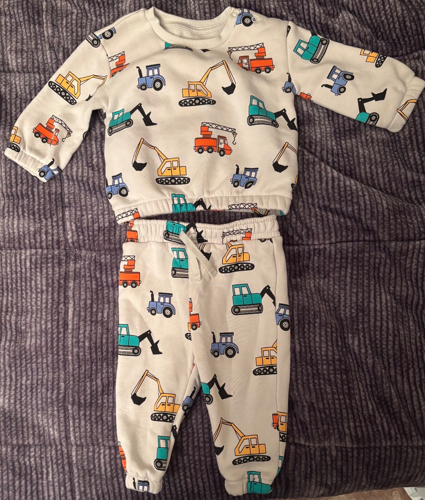 Primark 6-9M Multicolor Construction Sweater Pants Two Piece Set
