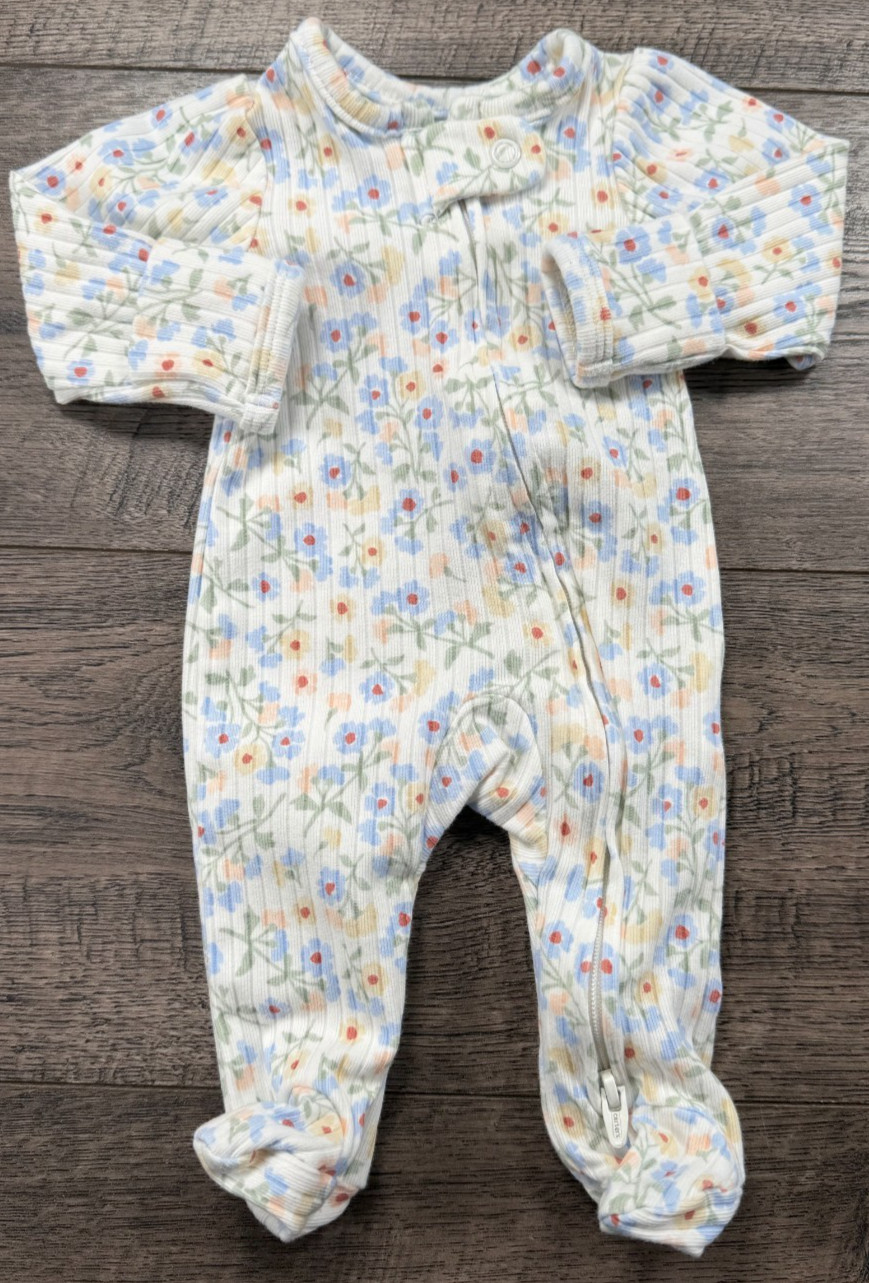 Baby Girl Clothes Child Mine Carter’s Preemie Blue Floral Footed Outfit
