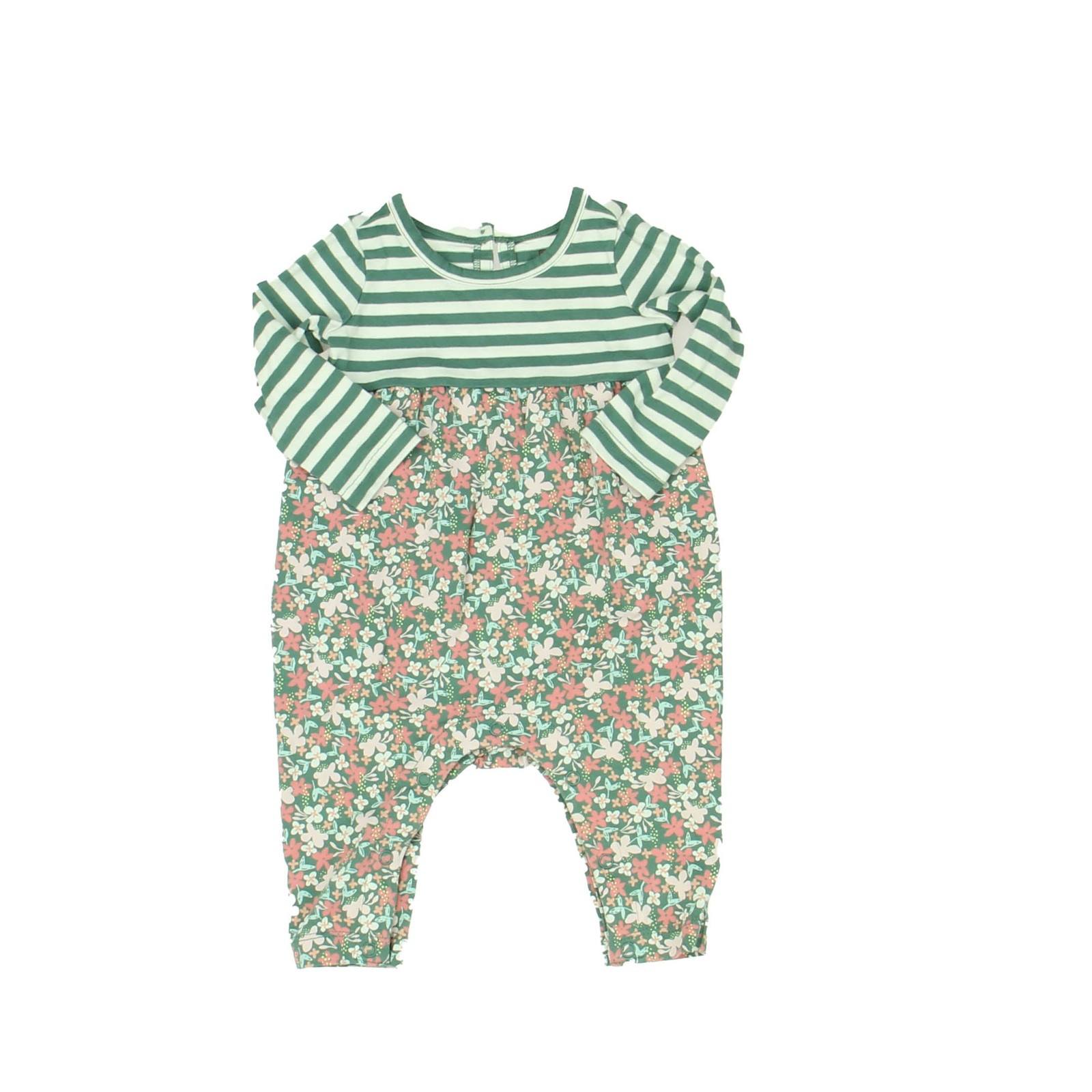Tea Collection Girls Green White Floral Long Sleeve Outfit 0-3 Months