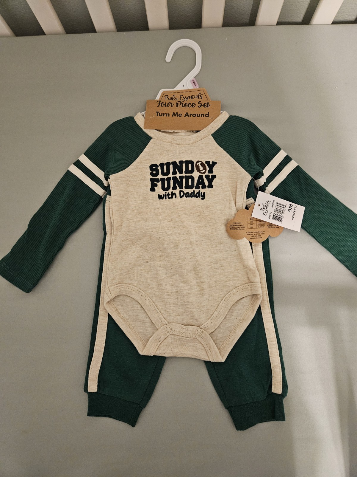 Baby Essentials 3-6M 4pc Cotton Blend Waffle Pants Set Bodysuit Hat Socks