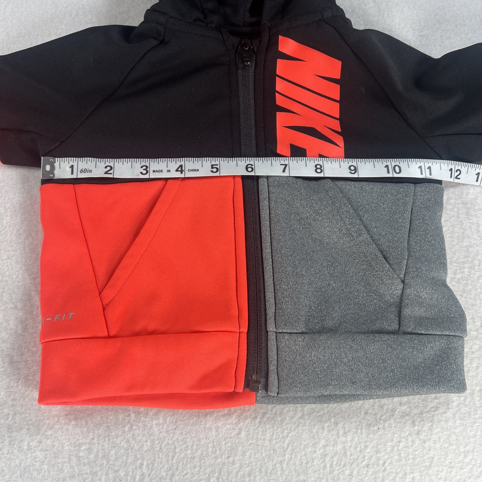 Nike: Hoodie/Long Sleeve Shirt & Sweat Pants Outfit Black Grey Orange 12 Months