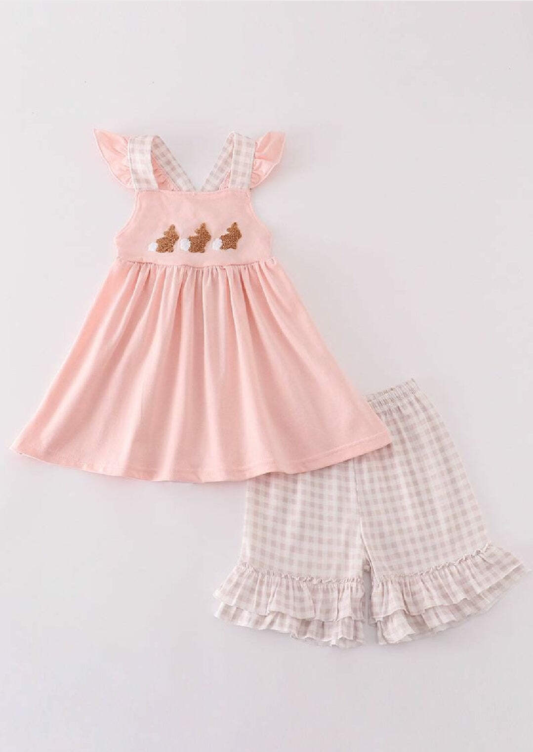 Girl’s Boutique Pink Easter Bunny French Knot Girl Embroidered Embroidery Two Pi