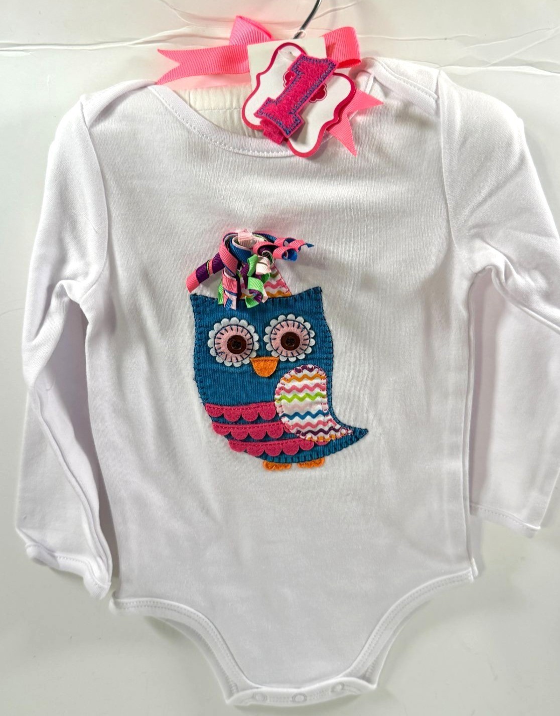 Baby First Birthday Owl One Piece Hair Clip Mud Pie Size 9-12 Months NEW w/tag