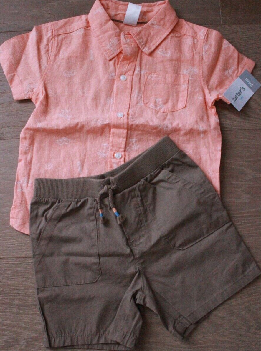 NEW Boy’s Carter’s 2-Piece Shorts Shirt Set Palm Trees Size 24 Months Muticolor