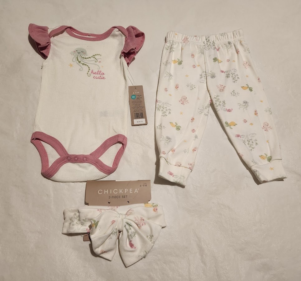 NWT Chickpea Jellyfish Sea Life Outfit 3PC Set Baby Girl