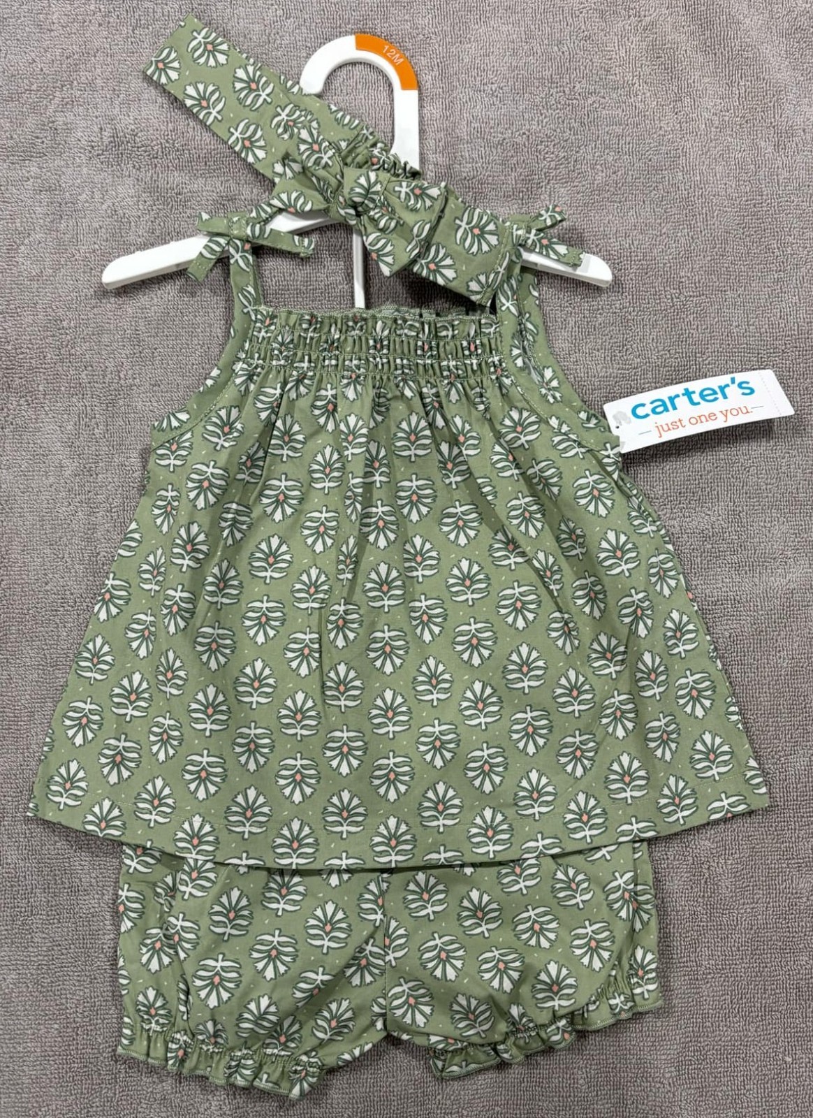 Carters 3 Pc Green Floral Set Item #9584 – Size 12M