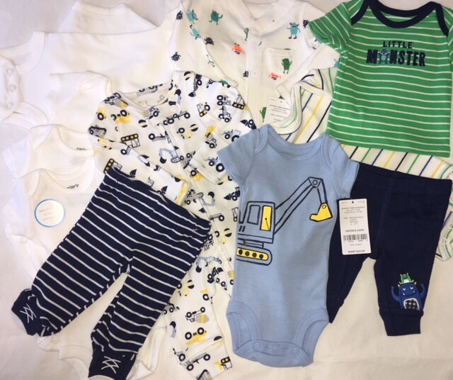 NEW Lot of 12 Carter’s Preemie Baby Basics Bodysuits, Pants, Sleep n Play Boy