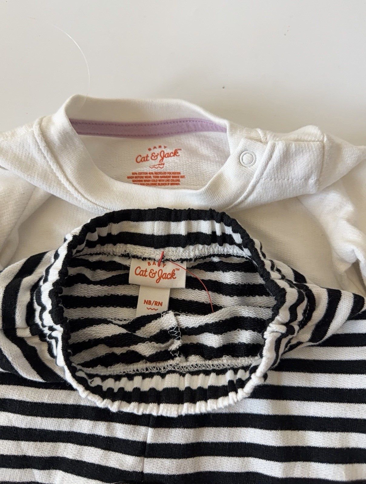 Cat & Jack Baby Girl Outfit Set NB Black White Striped Pants Cute Graphic Cozy