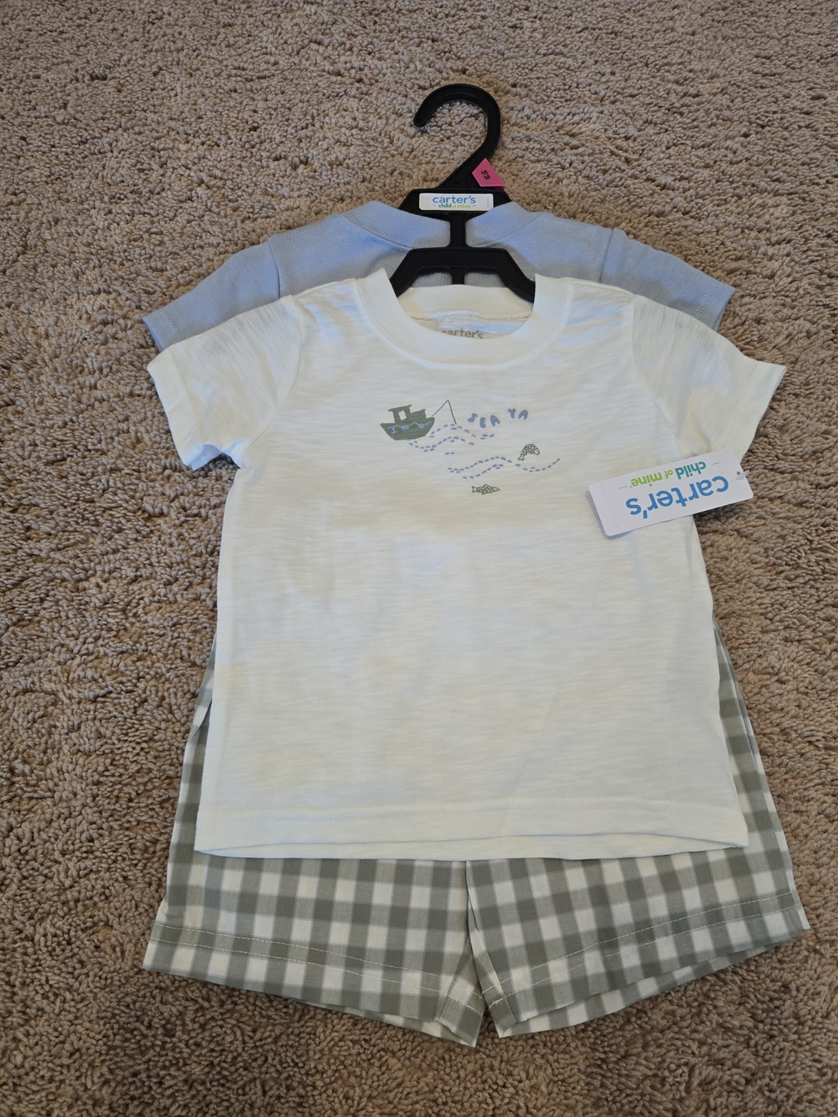 **Carter’s** 3 pc SET ***Gingham** Short Sleeve Shorts SET***Nwt***FAST S/H 18M