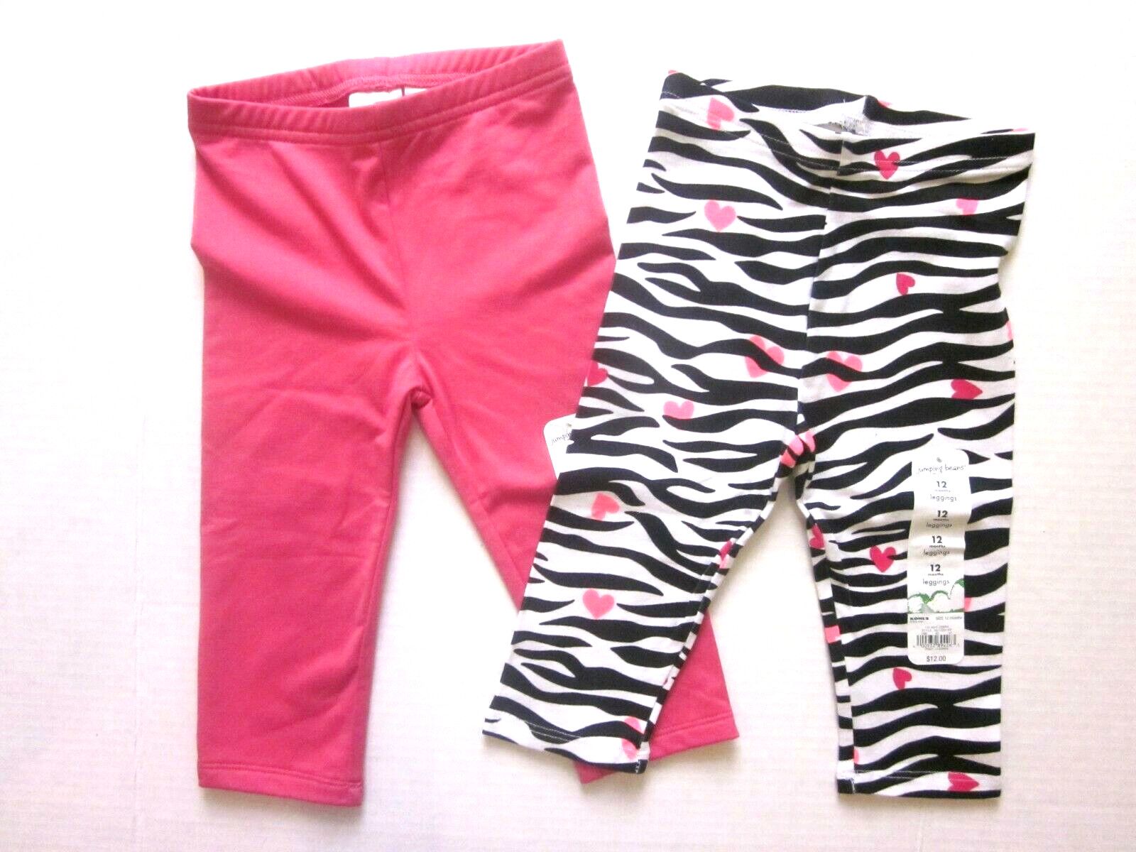 New $24.00 JUMPING BEANS 2 Girls Pants Leggings Zebra & Pink – Size: 12M