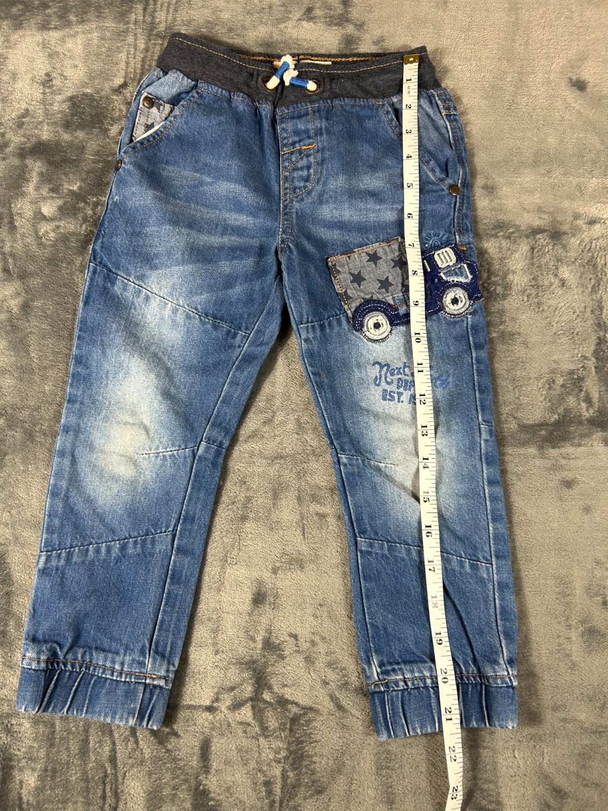 Next UK Denim Truck Jeans Outfit Boys 3-4 Years Embroidered Appliques Elastic