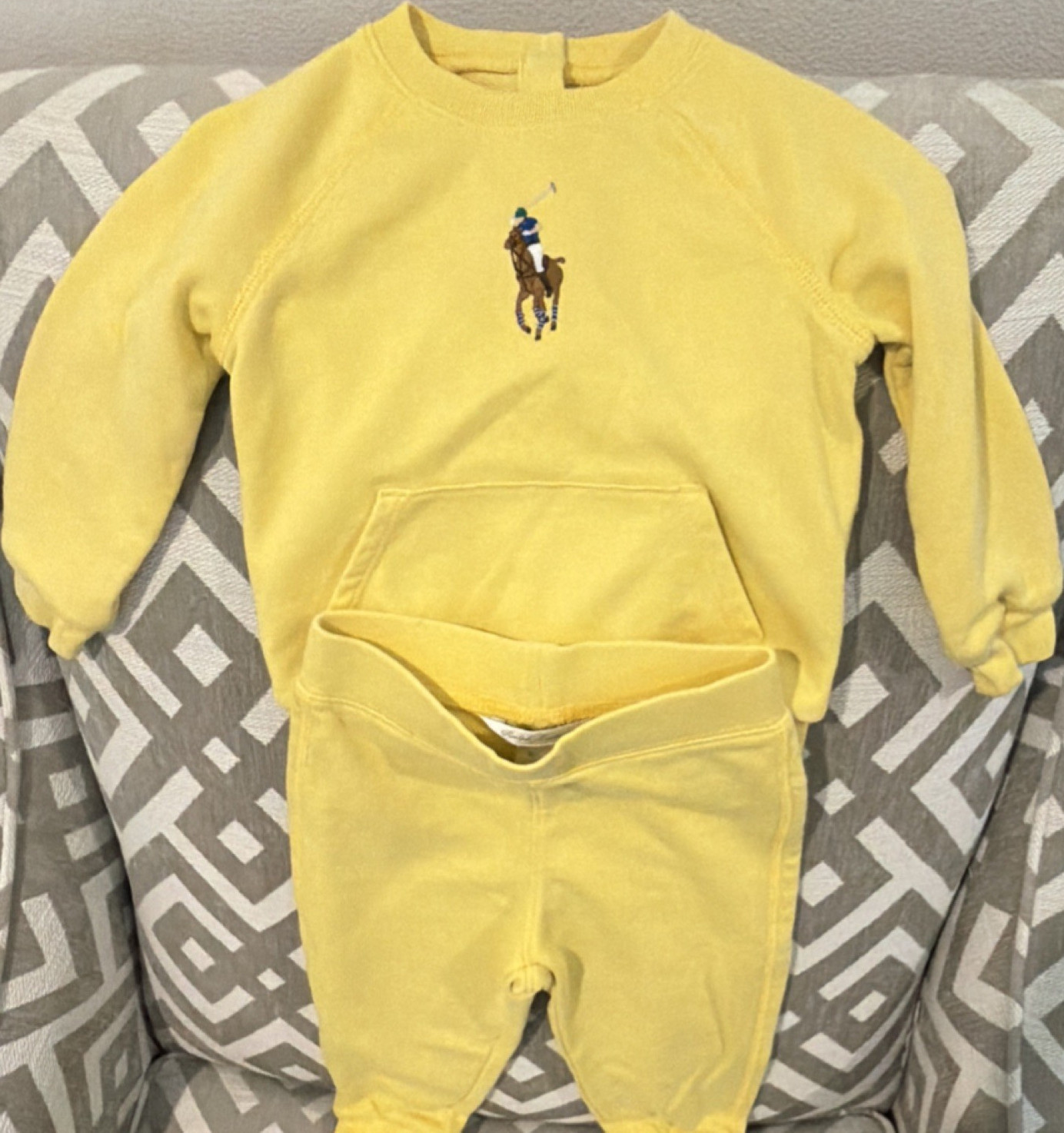 Ralph Lauren 2-Piece Yellow Sweatshirt & Pants Set 18M Cotton Fleece Logo