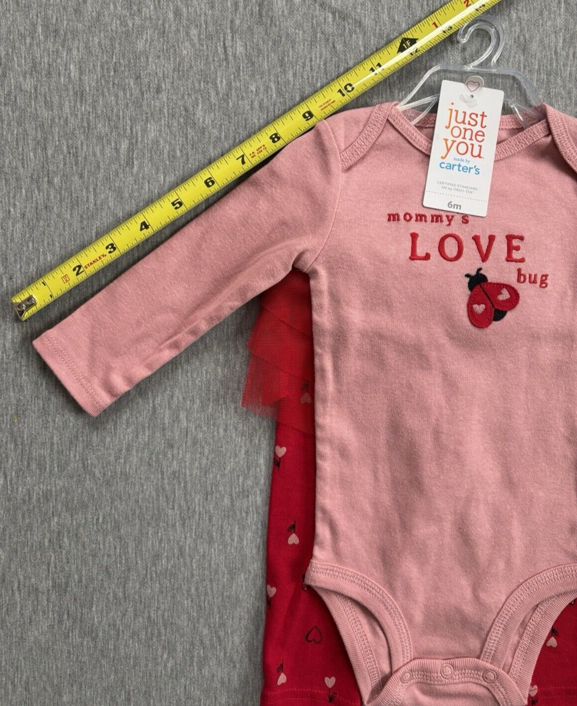 Carters Valentine’s Day (Girls 6M) 2-Piece Pink Bodysuit & Red Tutu Pants Set