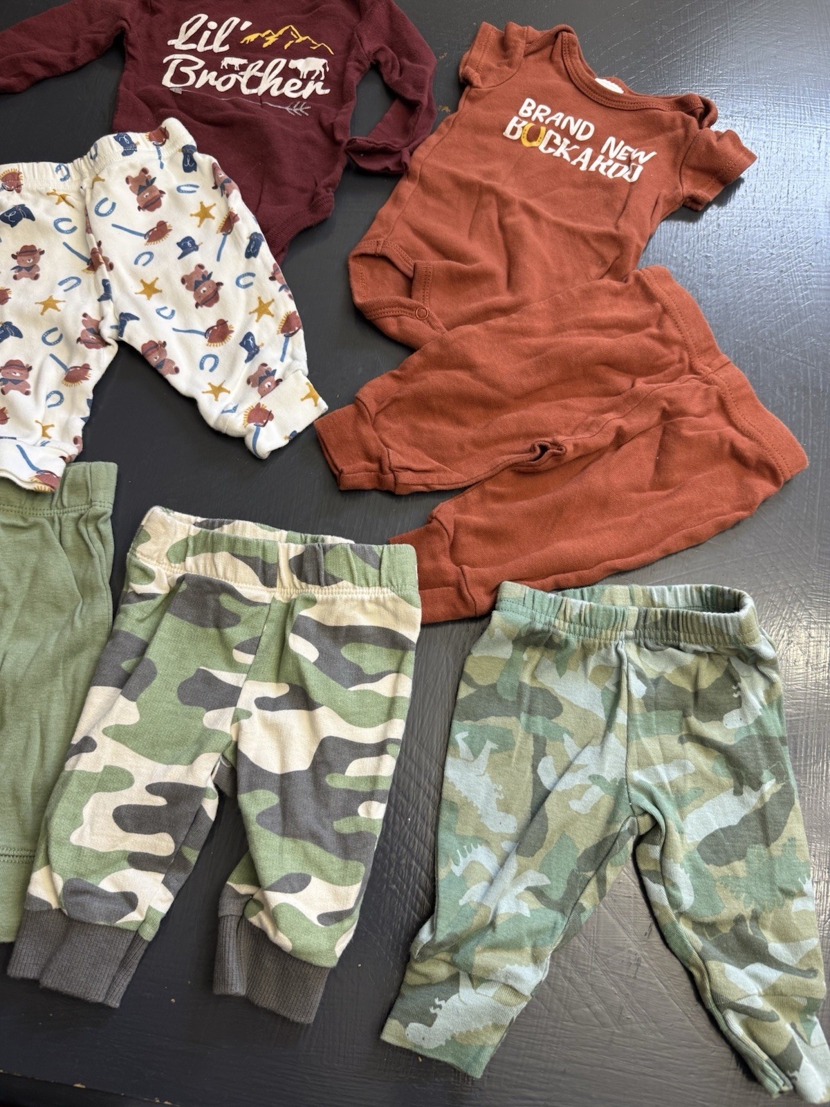 Carters 3-6 Month Outfits & Cotton Knit Pants Camouflage & Cowboy
