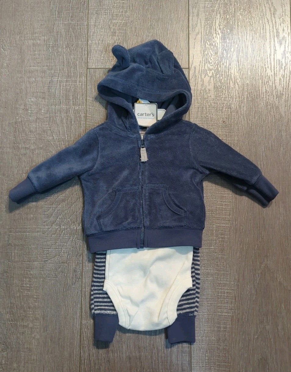 Baby Boy Carter’s Bear 3-Piece Jacket With Ears Bodysuit & Pants Set Newborn