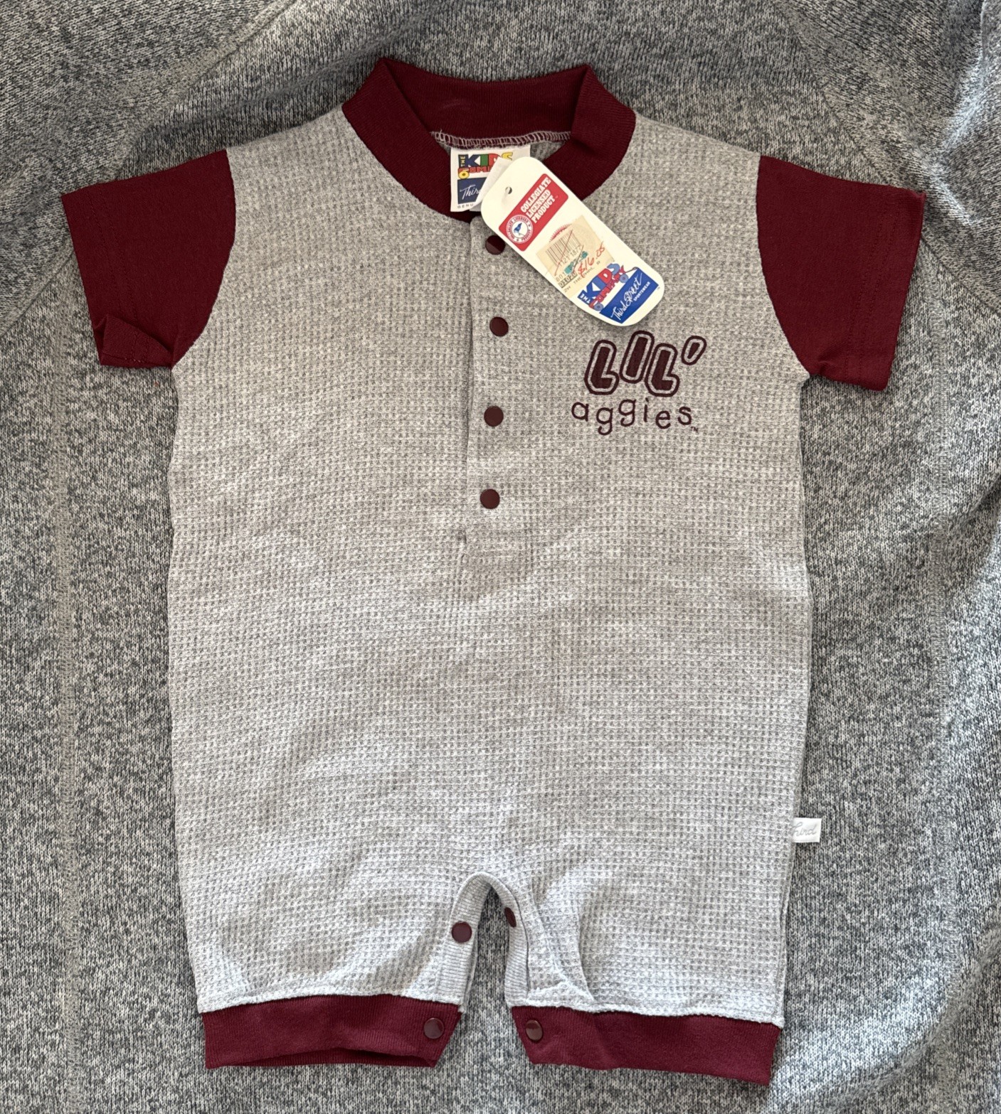 NEW VINTAGE Texas A&M Baby Romper 12M One Piece Maroon Aggies Waffle Made In USA