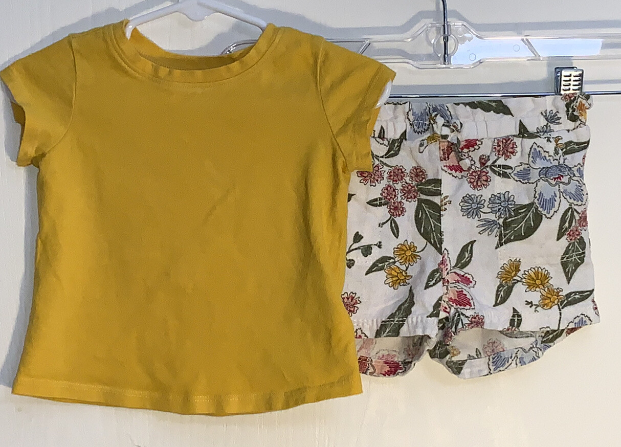 Old Navy Baby Girl’s 6-12M Two Piece Outfit Floral Shorts Short Sleeve Top EUC