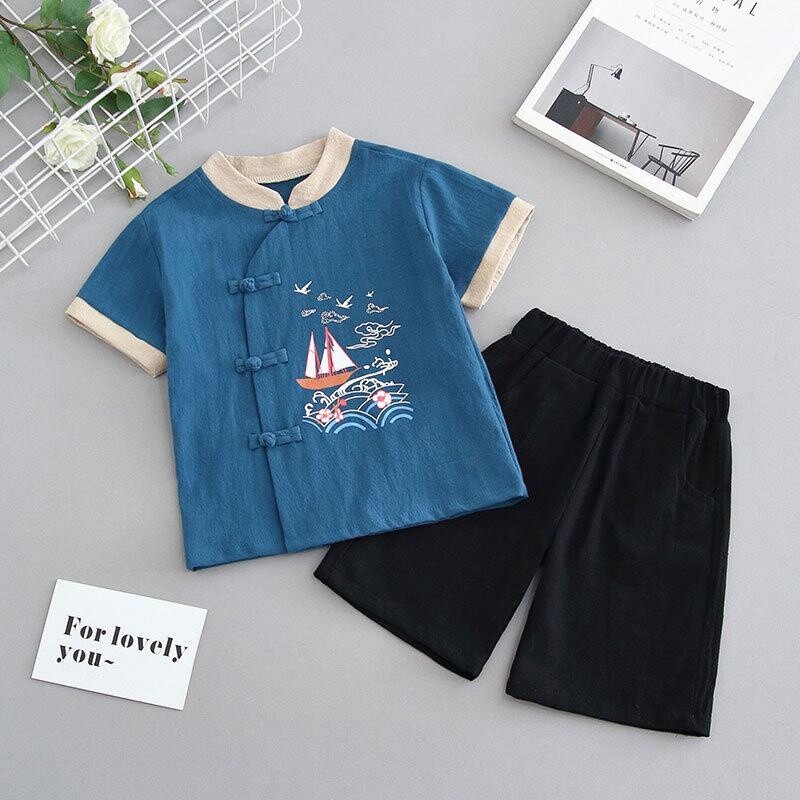 2Pcs Kids Boys Hanfu Tang Suit Chinese Traditional Clothes Toddler Costume