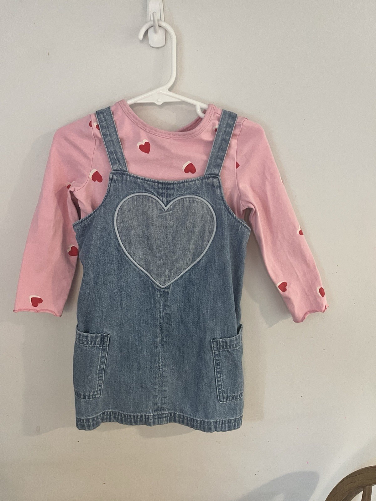 2T Toddler Girl Ms Rachel Insp Heart Jean Romper Hot Pink Ruffle & Heart Shirts