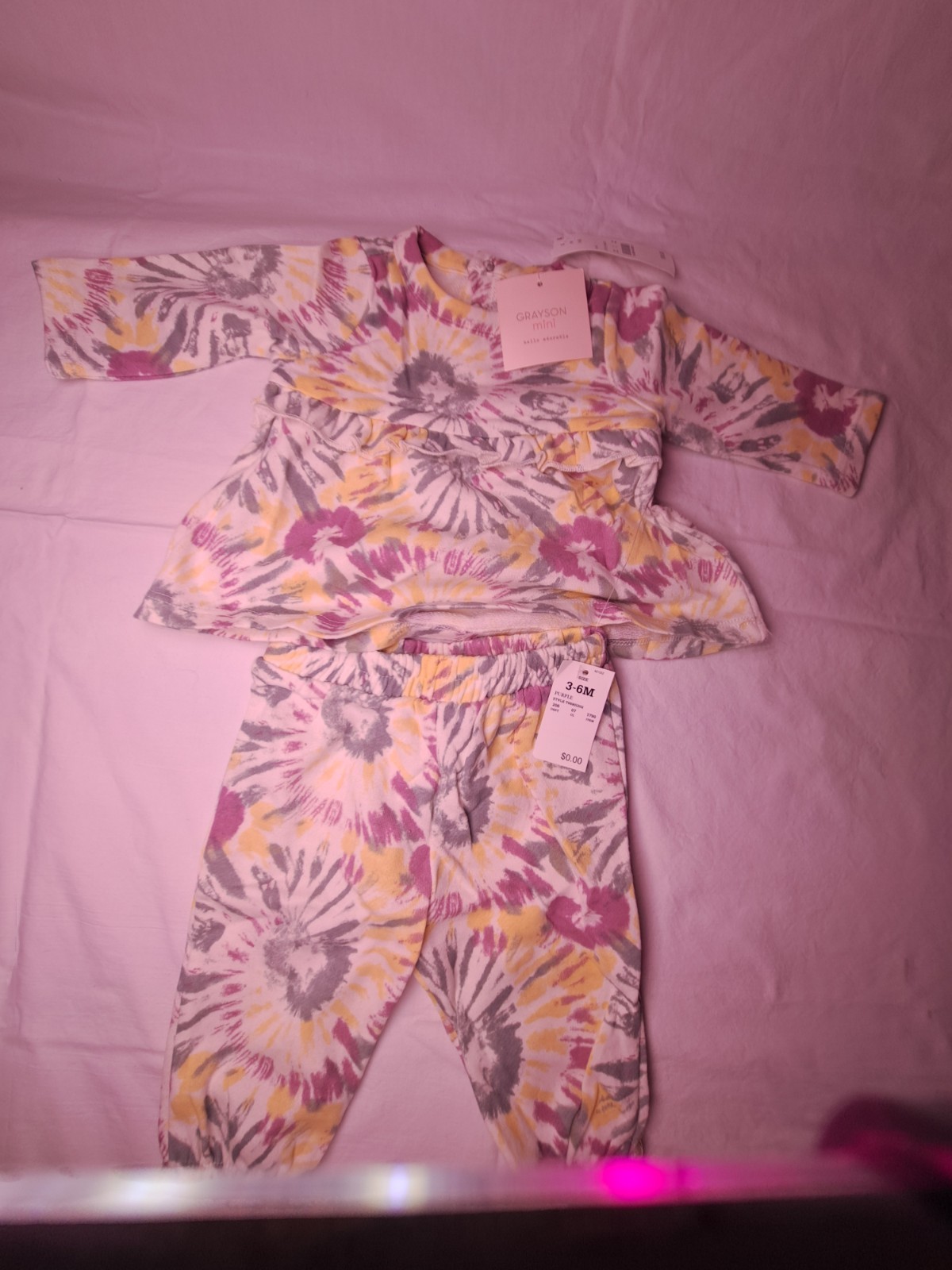 Grayson Mini Baby Girl Size 3-6M 2 PC Outfit Purple pants set