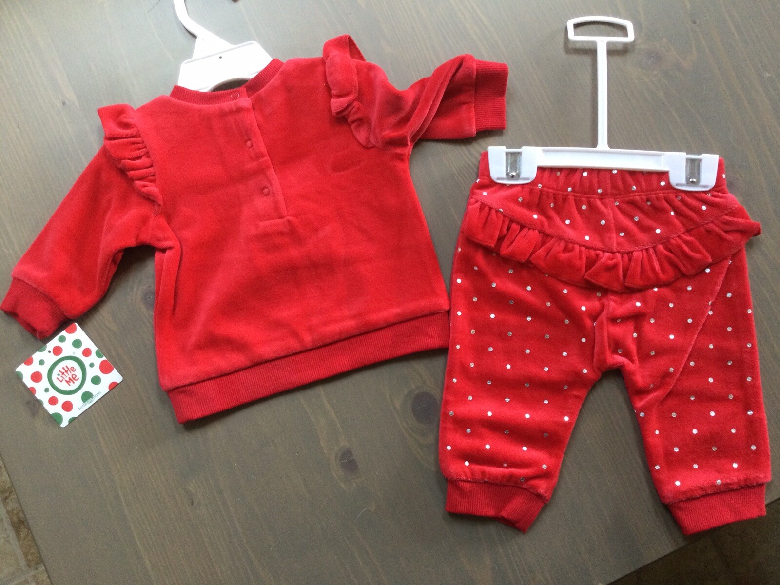 NWT Little Me Holiday Velour Sz 3m 2 Pc Girls