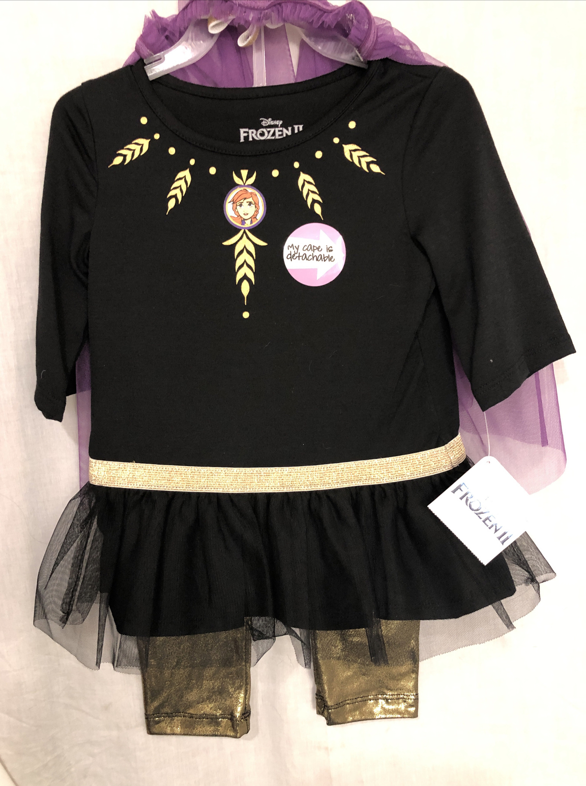 Frozen 2 Anna 2-Piece Set – Glittery Leggings & Top & Cape – 3T – NWT
