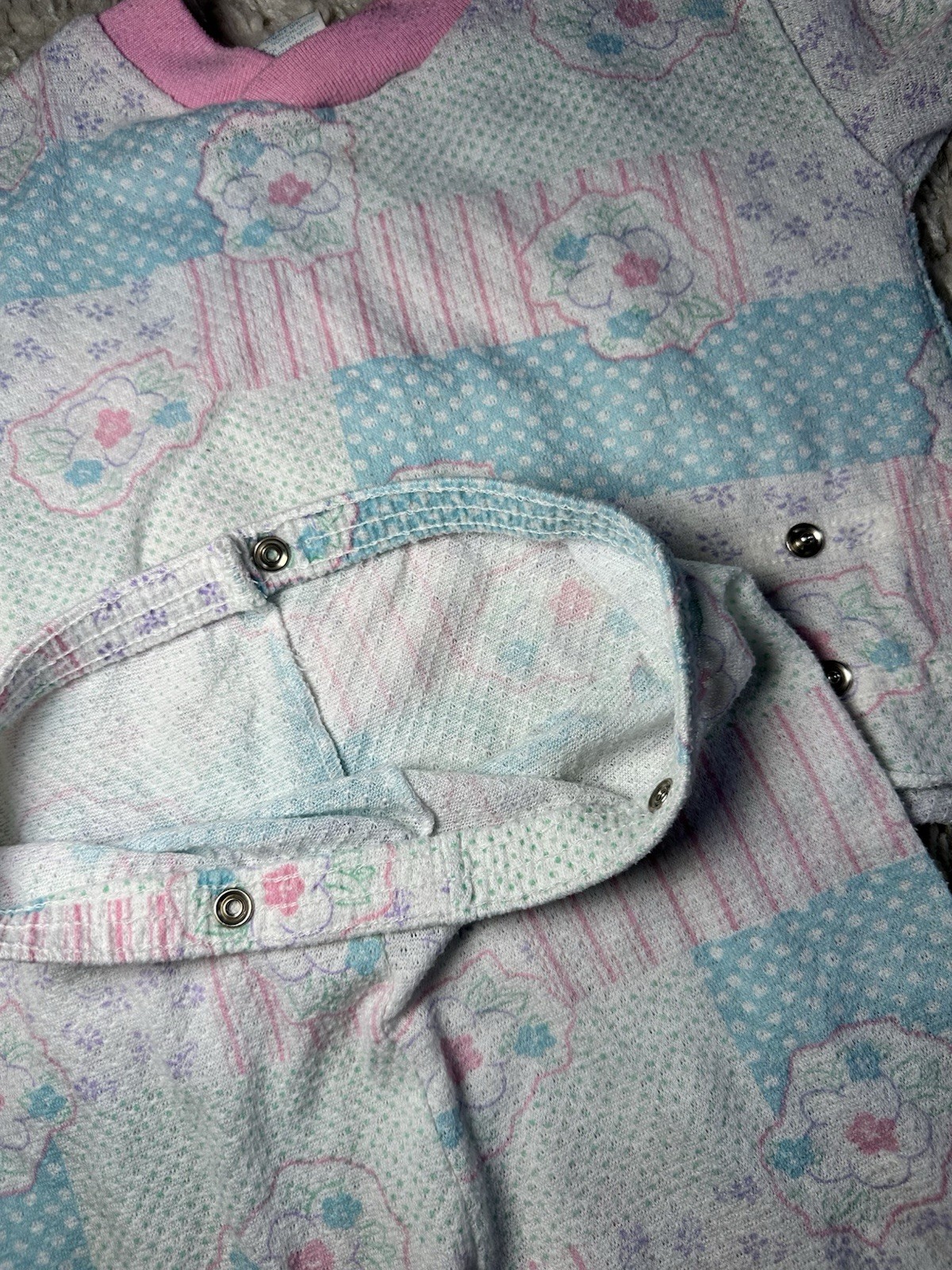 Vtg 2 PC Penney’s Toddle Time Pink Floral Patchwo Snap Button Set~Size 3 USA