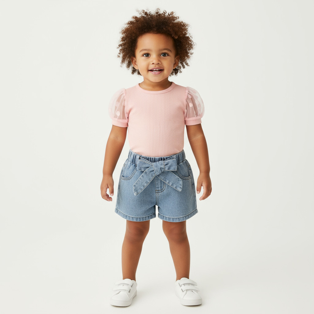 Toddler Polka Dot Top & Denim Shorts Set – Cute Kids Clothing Outfit