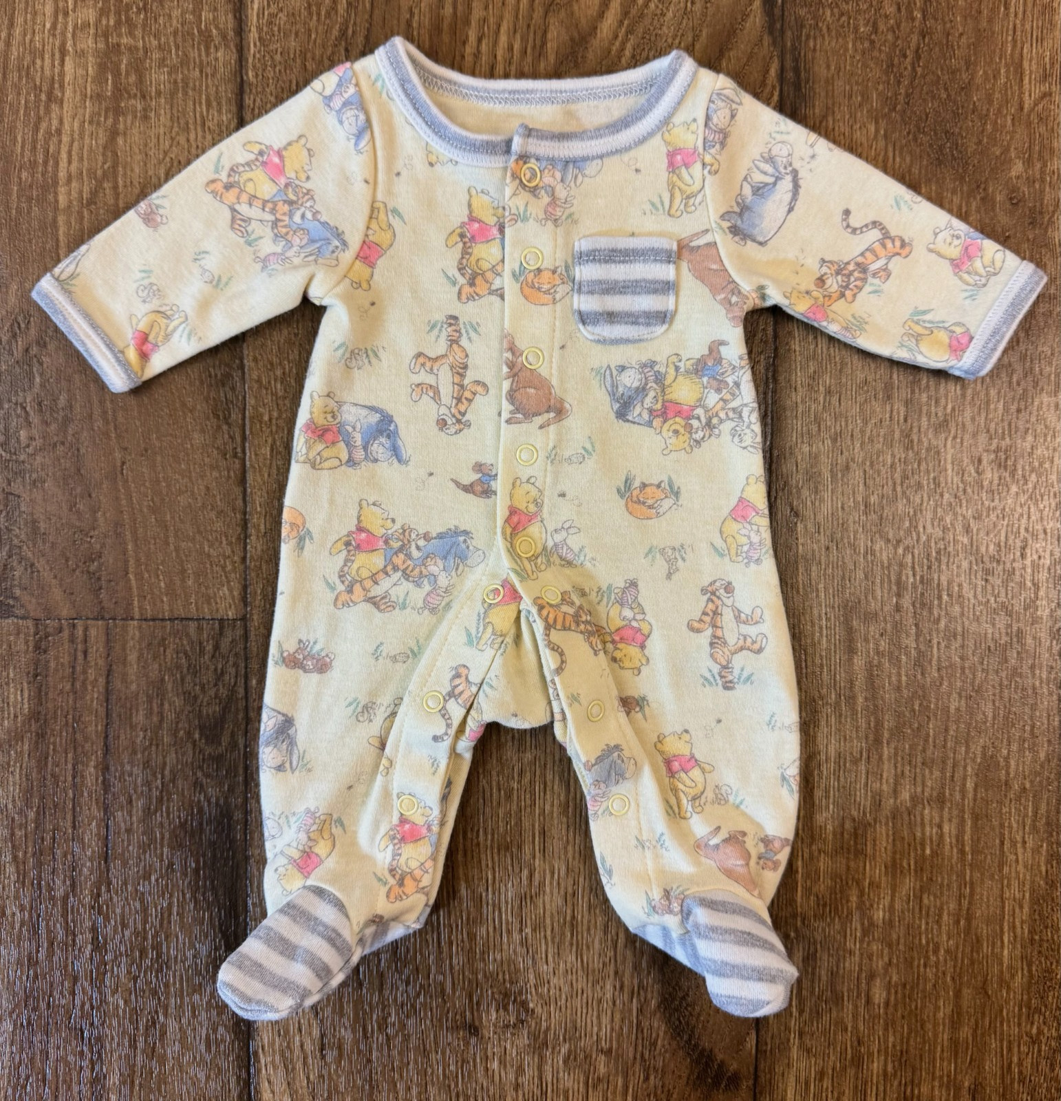 Preemie Boy Girl Sleeper Outfit Winnie Pooh Footie Sleep Play Snap Yellow Disney