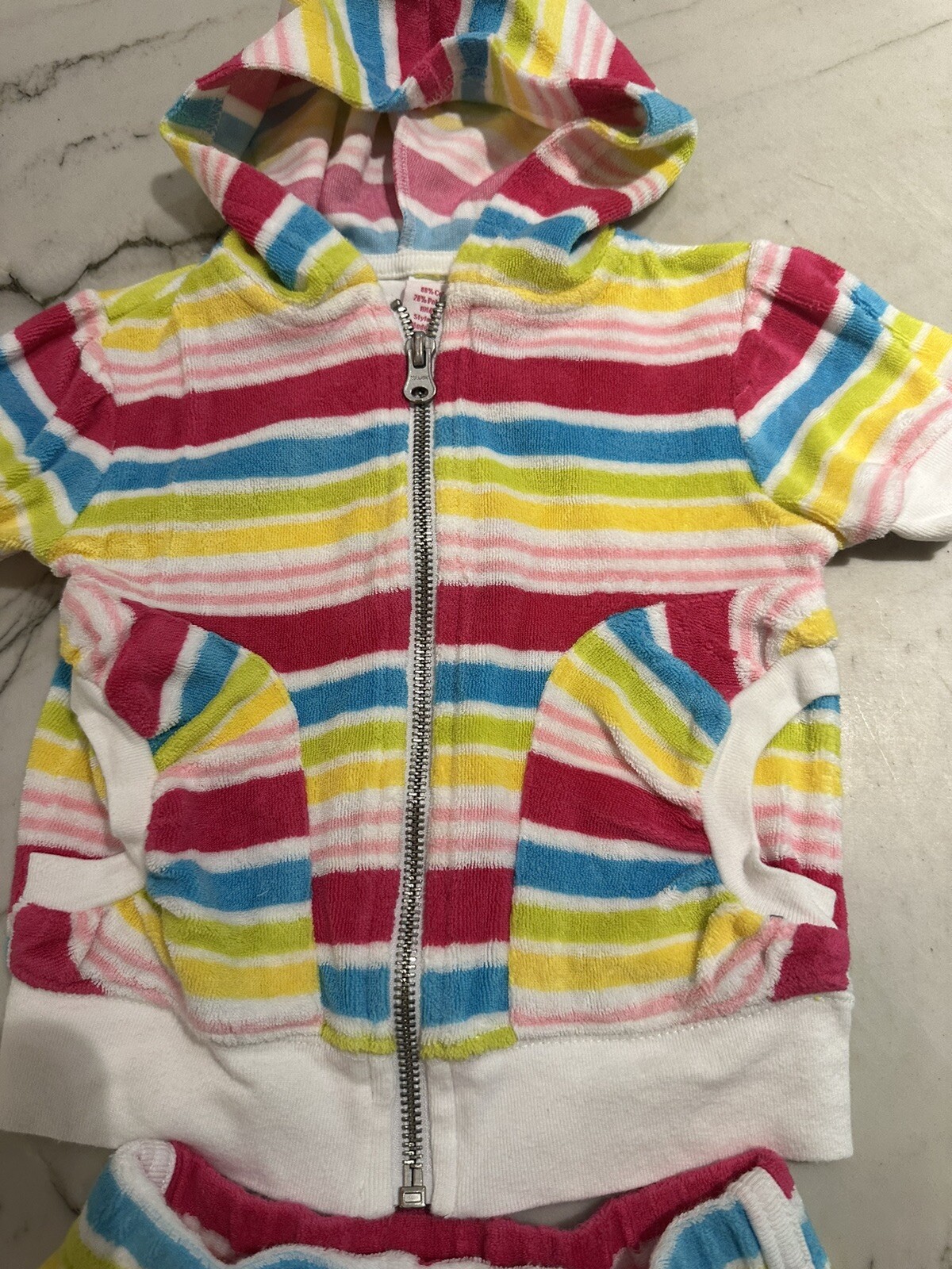 Vintage Amy Coe Baby Girl 12 Months Track Outfit w Hooded Jacket & Shorts