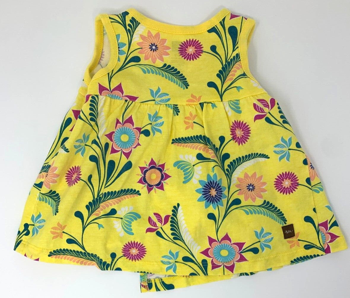 Tea Collection Baby Girls 6-9 Month NWT Bubble Shorts and EUC Yellow Floral Top