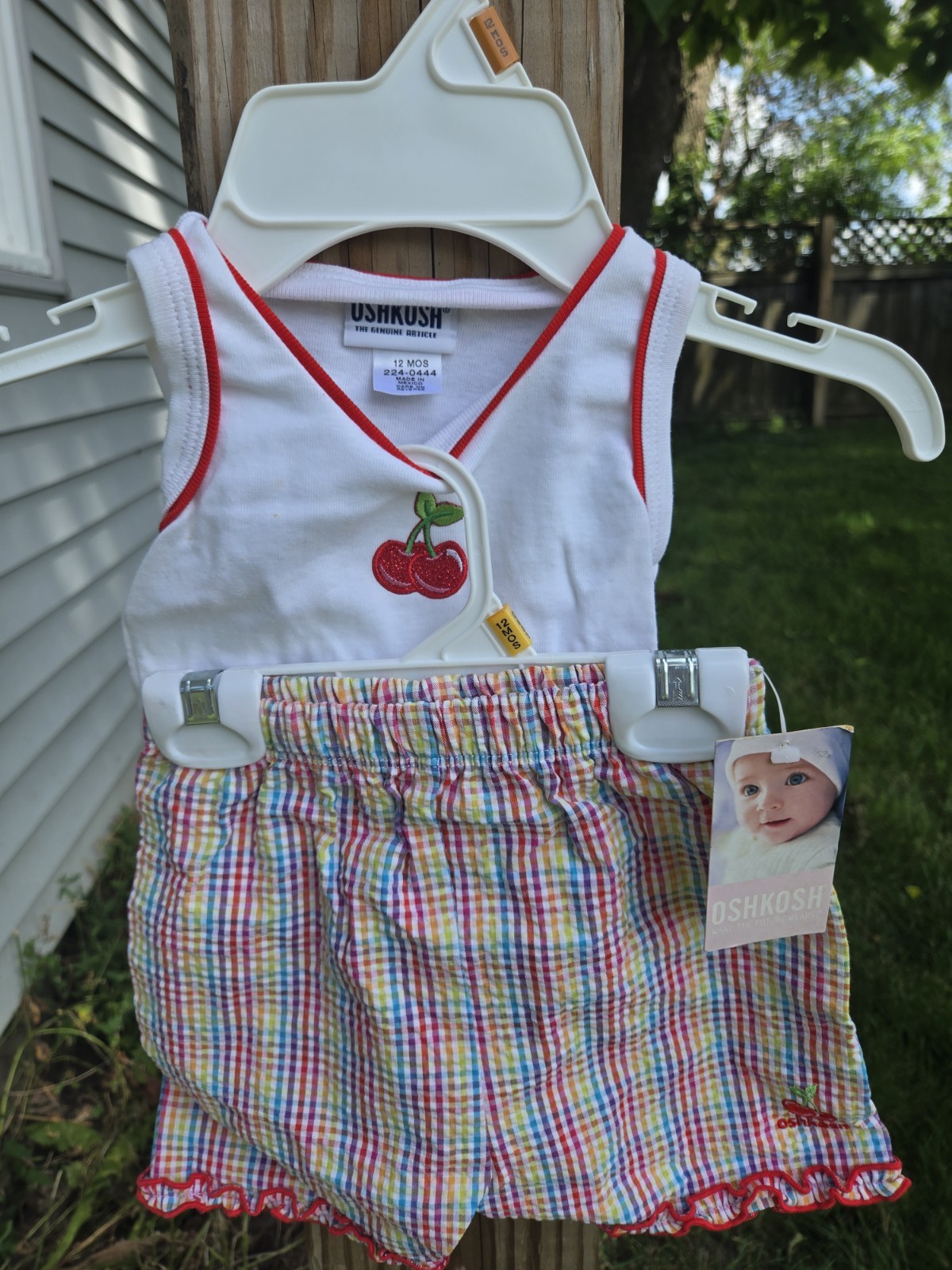 NWT Oshkosh B’Gosh Baby Size 12 mo Tank and Shorts Set Cherry & Gingham Pattern