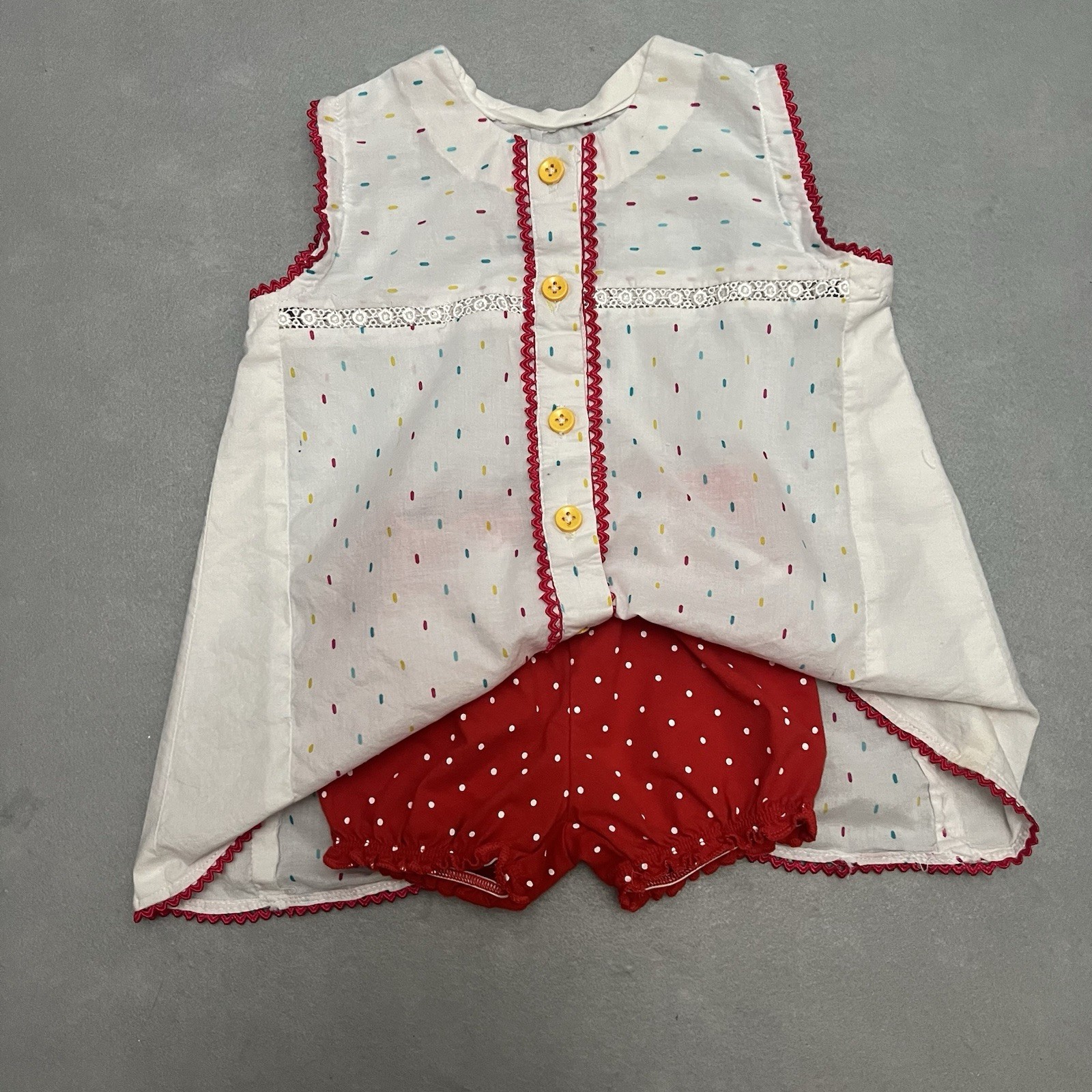 Baby Girl 9M Handmade White Red Polka Dot Tunic With Coordinating Bloomer