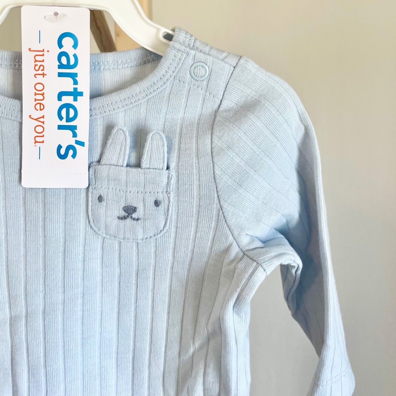 Carters Just One You Newborn Light Blue Ribbed Bunny Pocket 2pc Set NWT