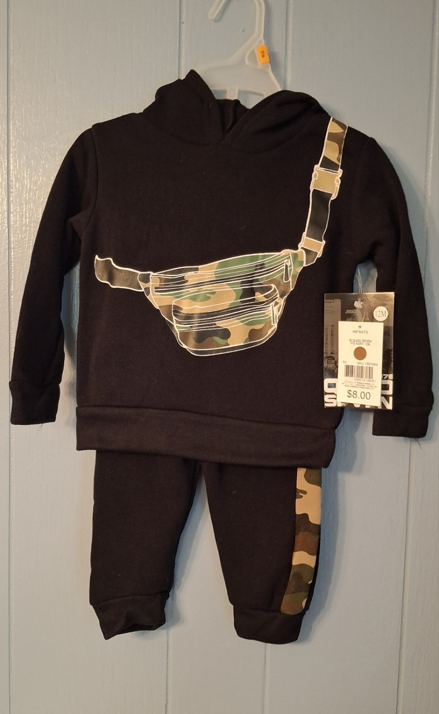 Quad Seven 2-Piece Hooded Hoodie & Pants Set Black Camo Green Size 12M