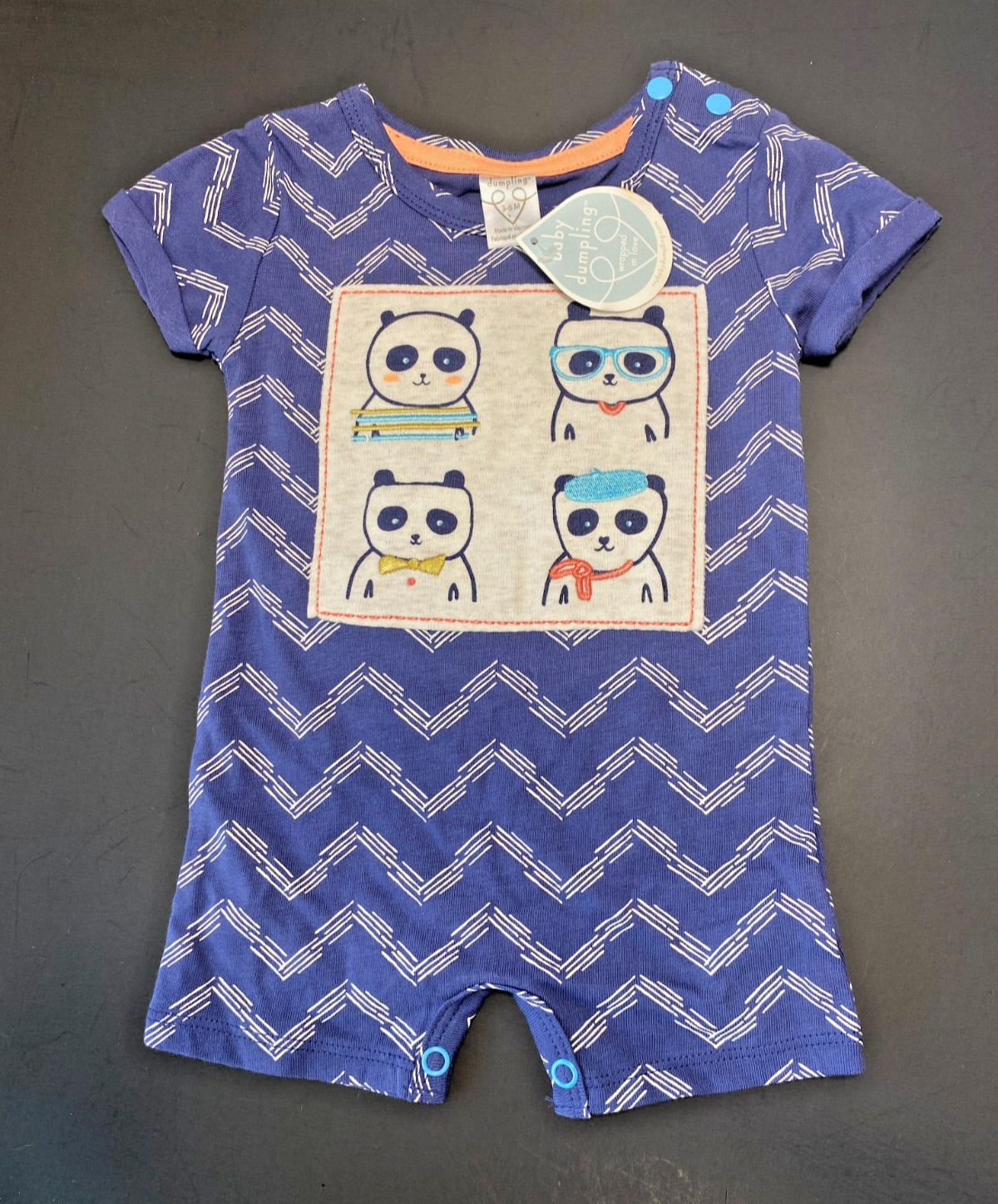 New Baby Dumpling 1-piece Panda Shorts Romper 3-6m