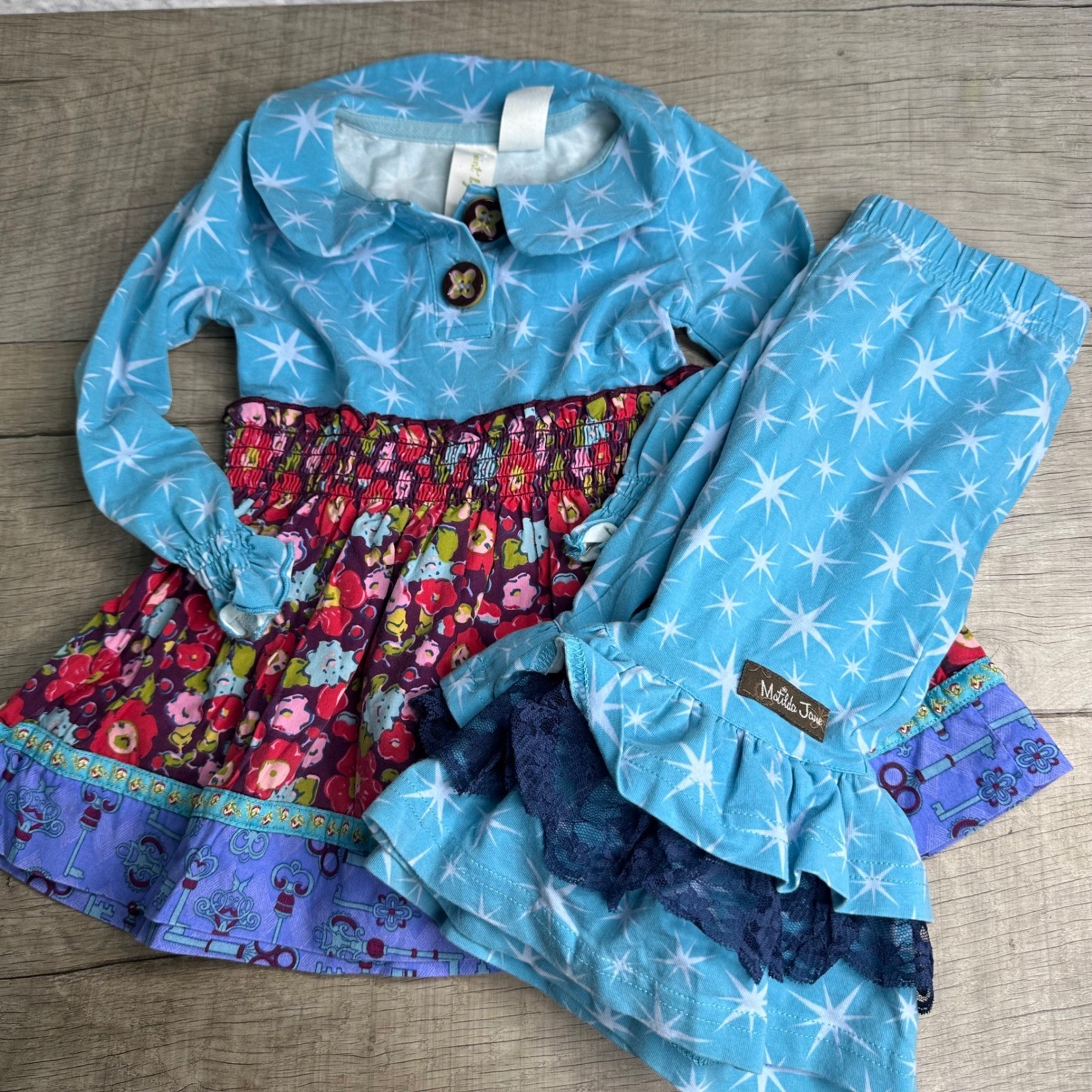 Matilda Jane Paint by Numbers Starburst Floral Tunic Dress & Ruffle Leggings 12M